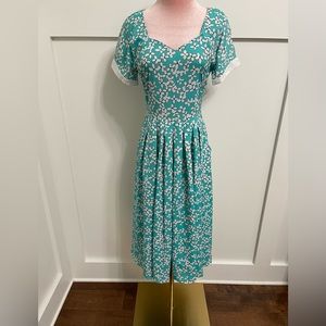 Miss Candyfloss Turquoise and White Floral Pleated Flare Dress Size XS